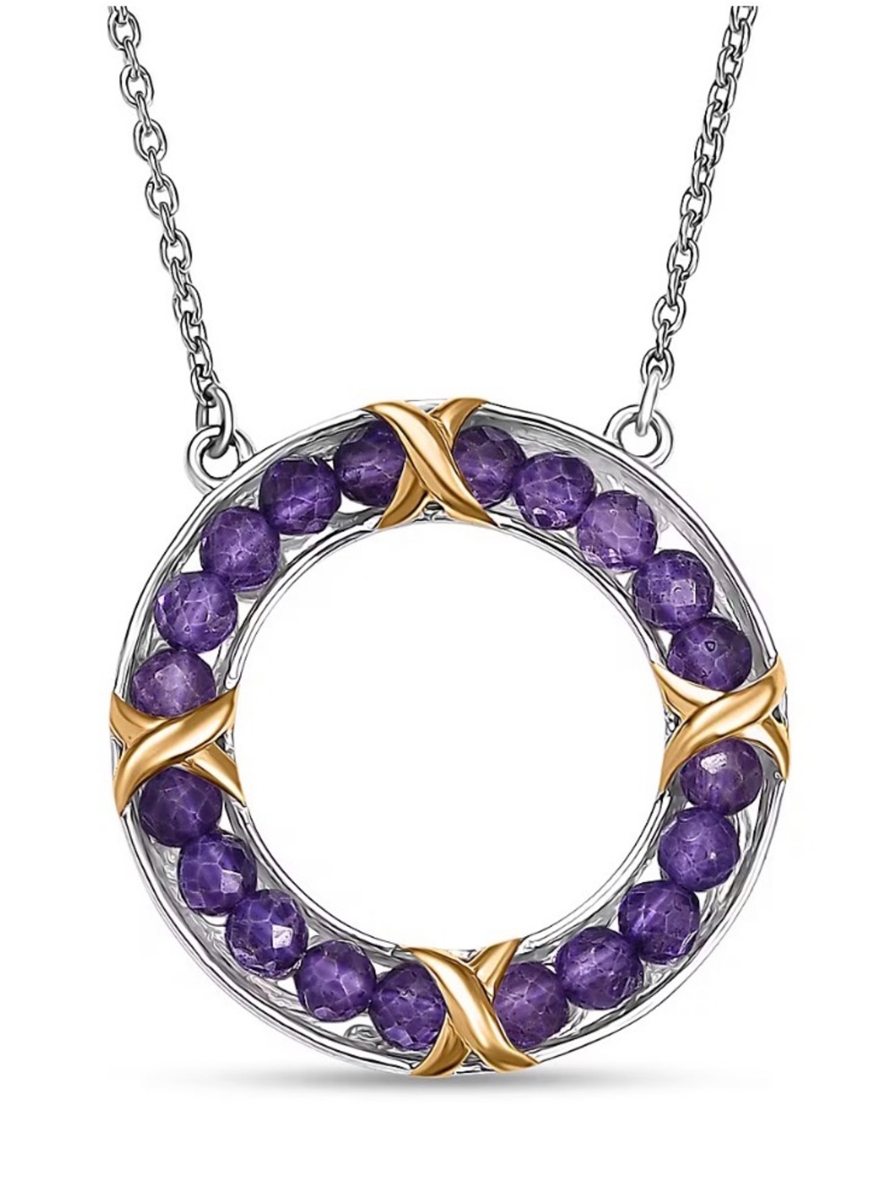 African Amethyst Necklace 18K YG Plated Platinum Bond & Stainless Steel 18-20 In